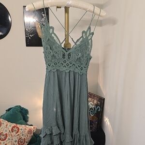 Free People Adele Mini Dress In Sage